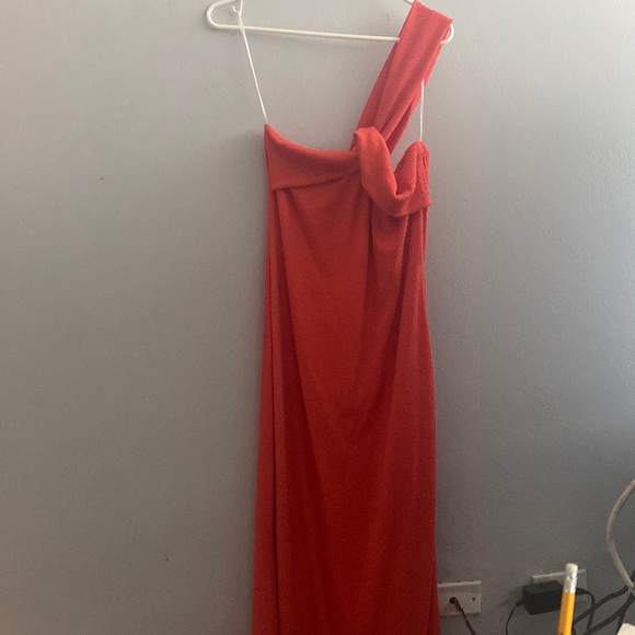 ALLURE ONE SHOULDER MIDI DRESS - RED ORANGE - Picture 2 of 3